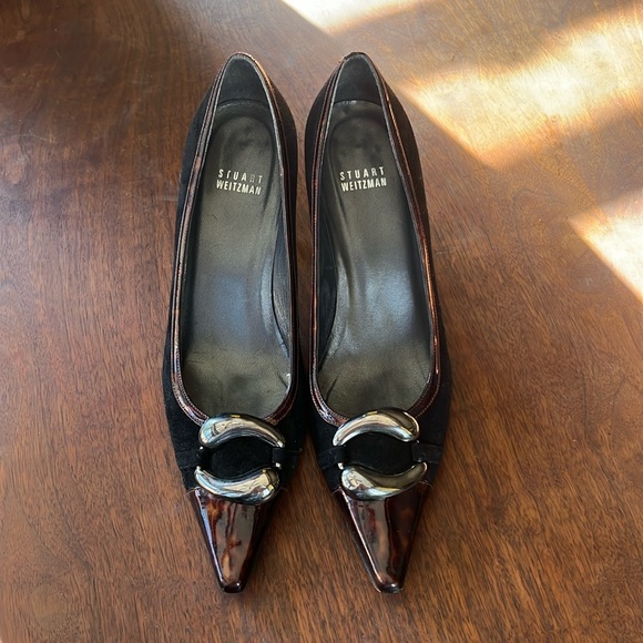 Stuart Weitzman suede and tortoise heel - Picture 1 of 4